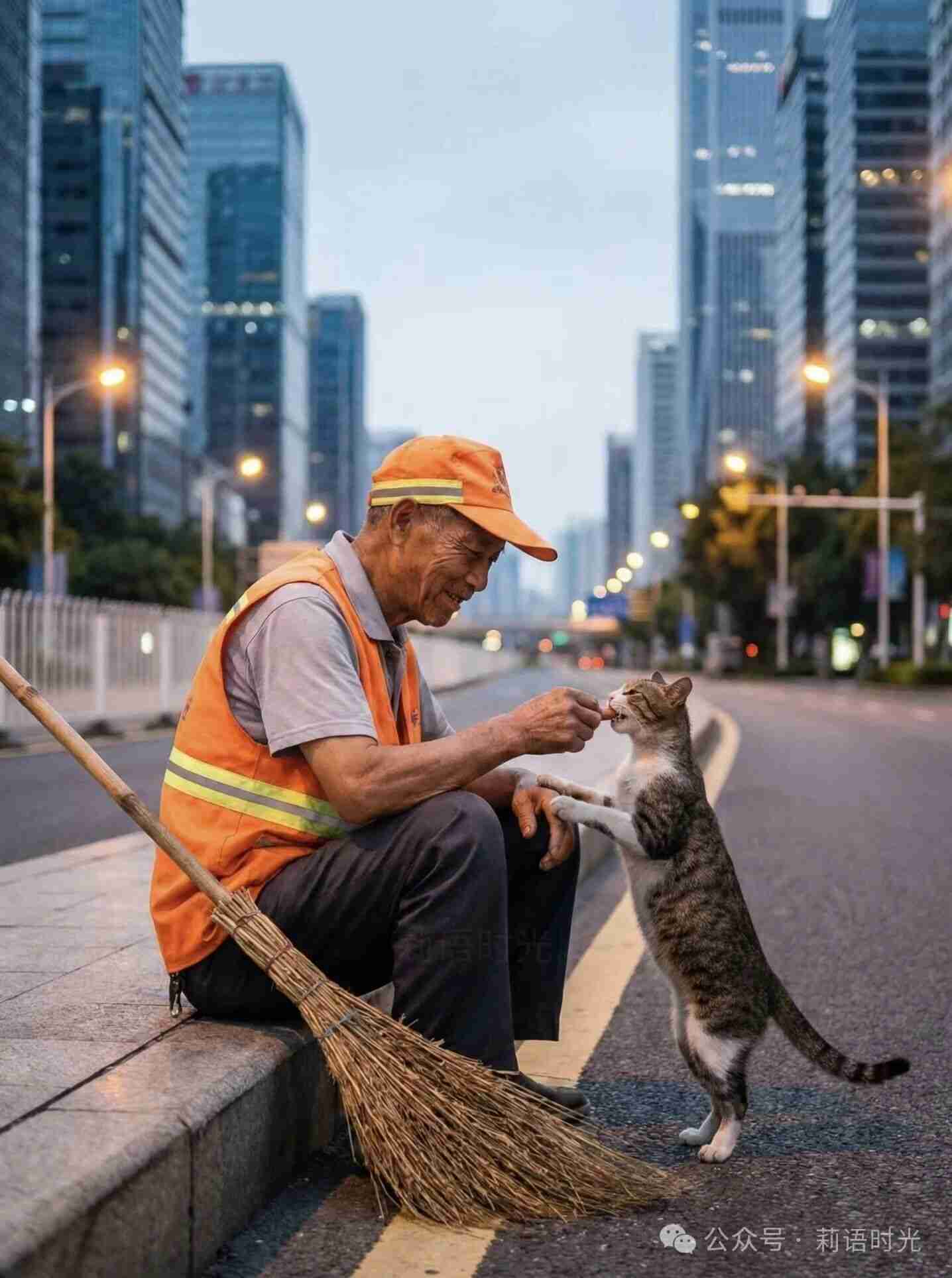 橙色马甲与橘色猫，这条路最温暖的光！